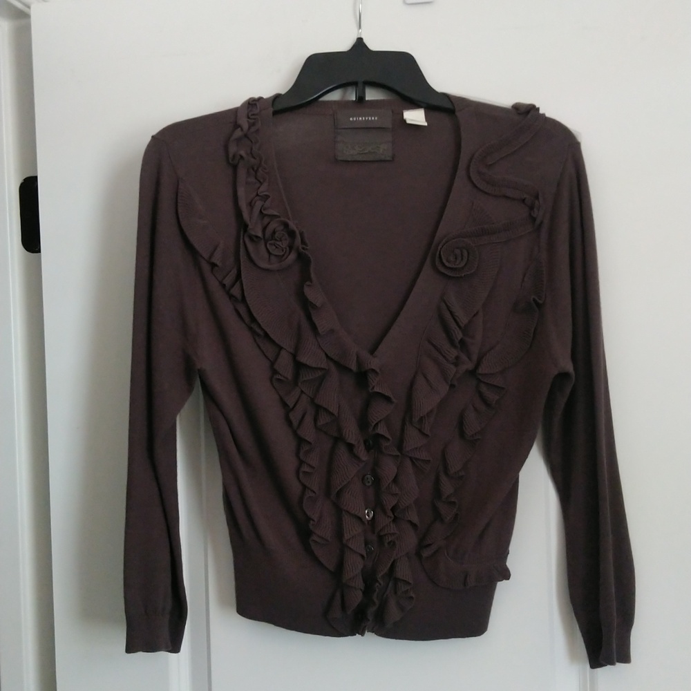 Anthropologie Guinevere embellished cardigan in dark taupe. Size L